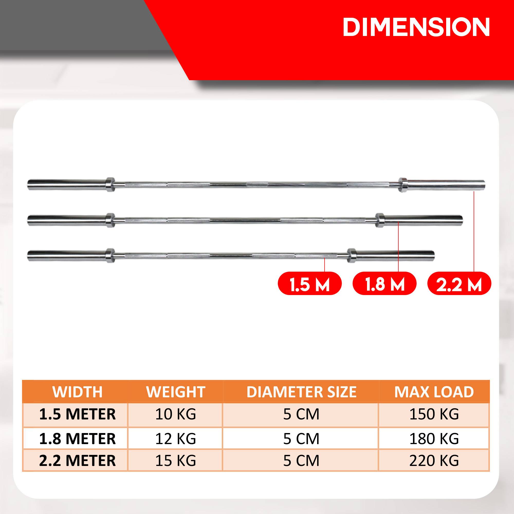 1.8M Olympic Straight Barbell