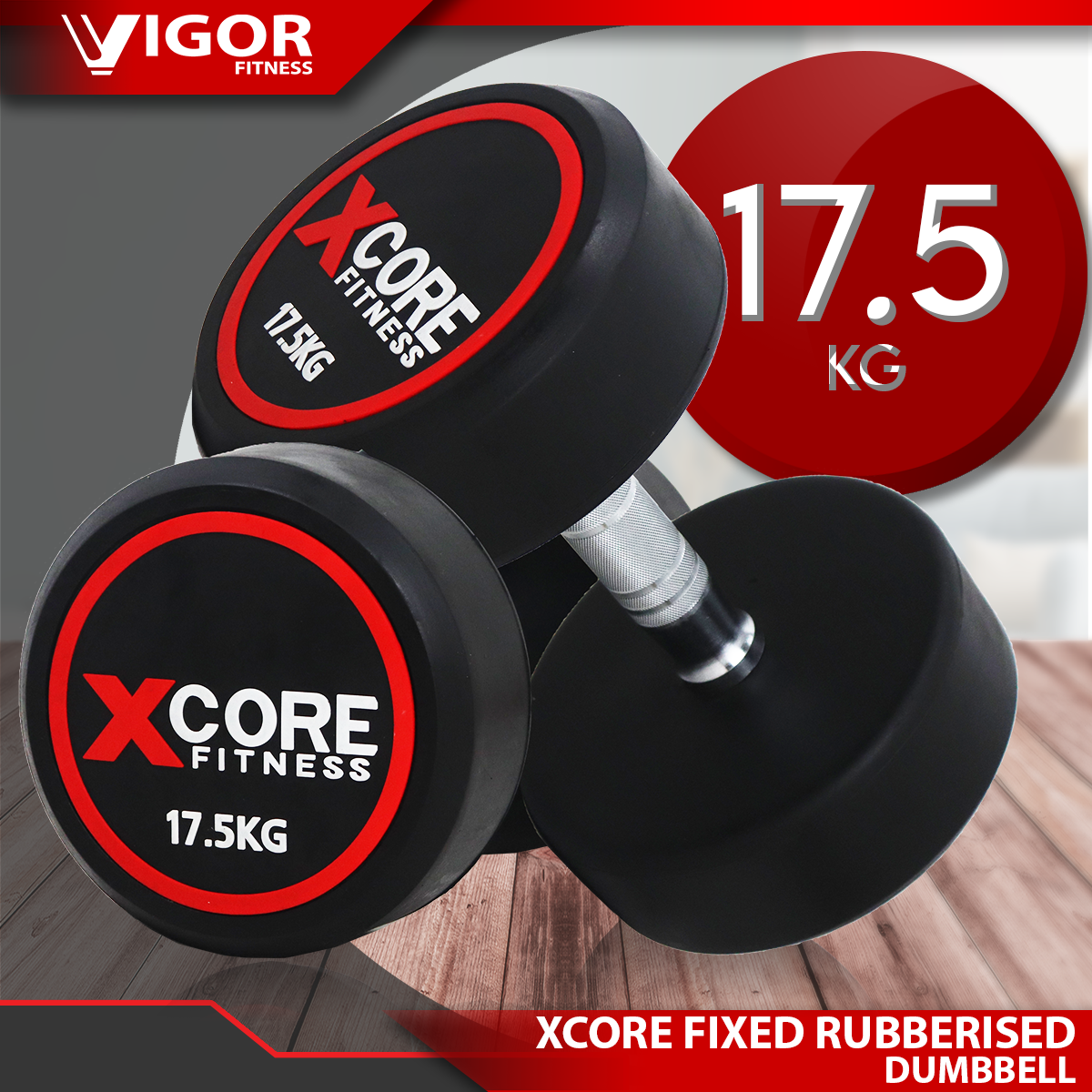 17.5kg Rubberised Fixed Dumbbell
